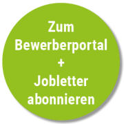 Ein grüner Kreis, in dem zum Bewerberportal + Jobletter abonnieren steht.