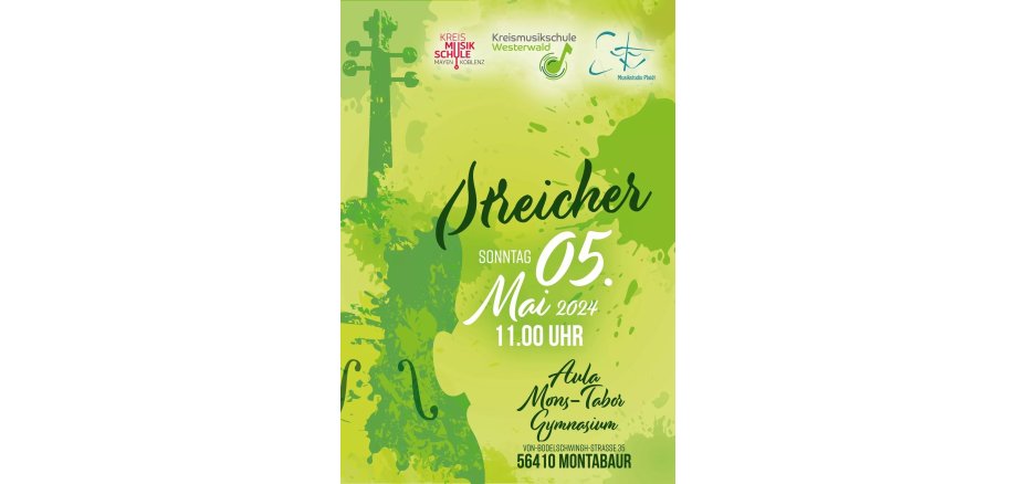 Das Plakat ist in einem hellen grün gestaltet und zeigt die wichtigen Informationen zur Veranstaltung der Kreismusikschule. 