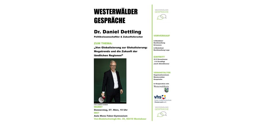 Werbung für eine weitere Veranstaltung der Westerwälder Gespräche.