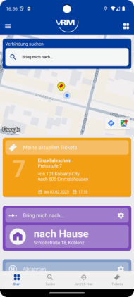 Über die App kann nach Verbindungen von A-B gesucht werden.