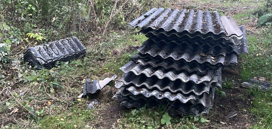 Eine große Menge Asbestplatten wurde illegal im Wald abgelegt.
