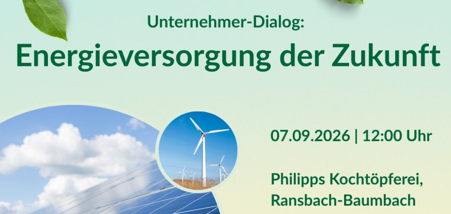 Ein Plakat zeigt Photovoltaik und Windräder sowie den Termin des Treffens am 7.9. um 12 Uhr.