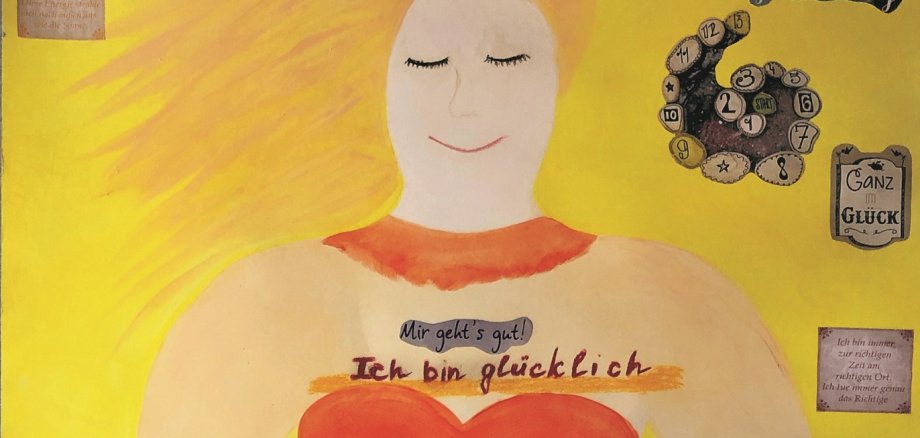 Zeichnung einer Frau mit heilenden Sprüchen