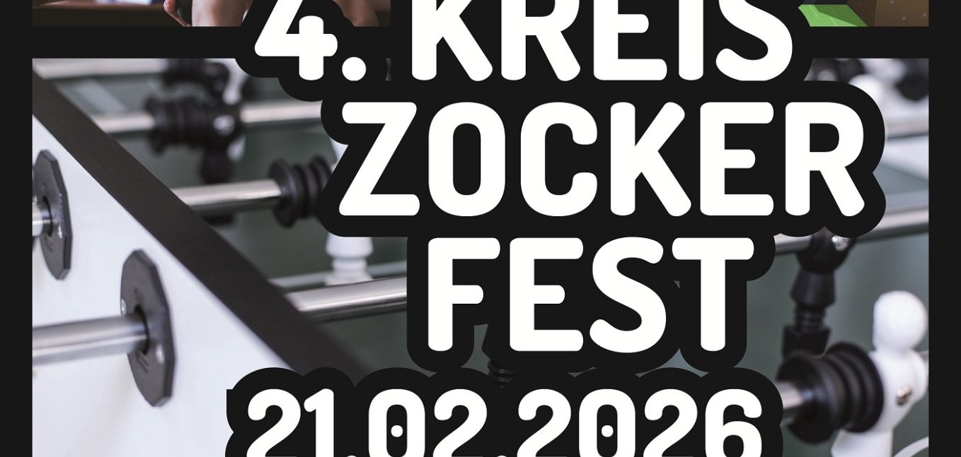 Auf dem Plakat ist ein Kicker mit den Veranstaltungsdaten.