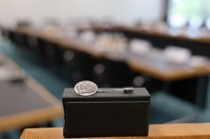 Die Ehrennadel liegt auf einer Urkunde.