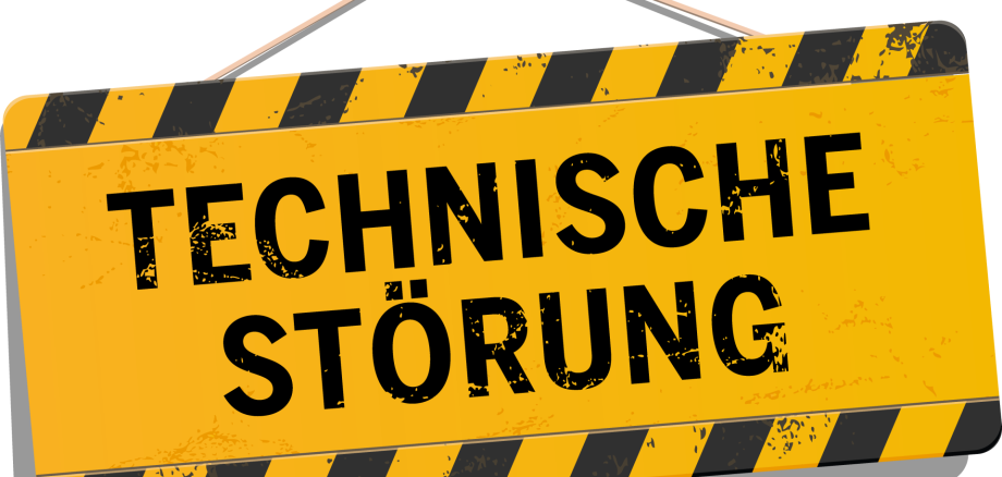 Ein gelbes Baustellenschild mit dem Text Technische Störung.